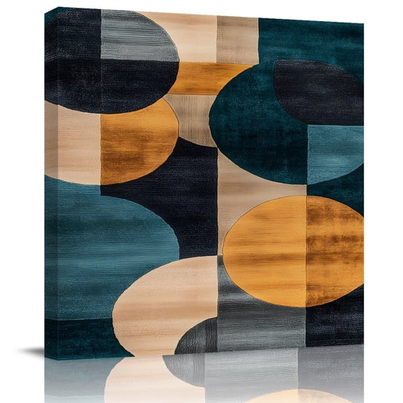 Abstract Geometric Patchwork Canvas Artwork Painting Art, Vintage Gradient Oval Art Square Framed Wall Decorations Prints Picture for Bedroom Kitchen Living Room, 8x8 in