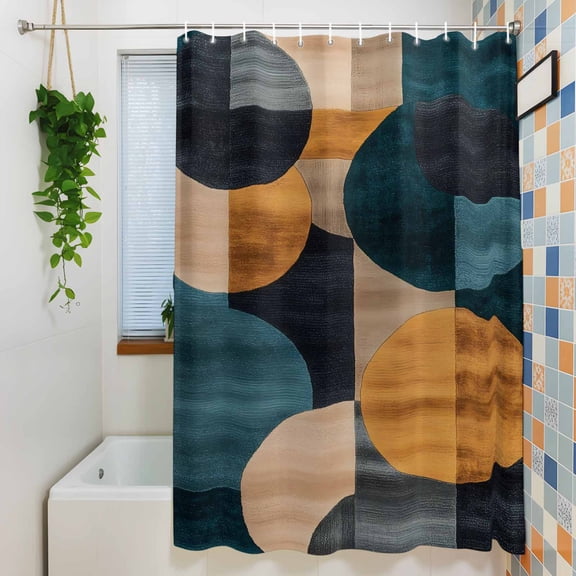 Abstract Geometric Patchwork Shower Curtain for Bathroom, Vintage Gradient Oval Art Waterproof Shower Curtains Washable Quick Dry with Hooks Bathtub Curtains 36x72IN