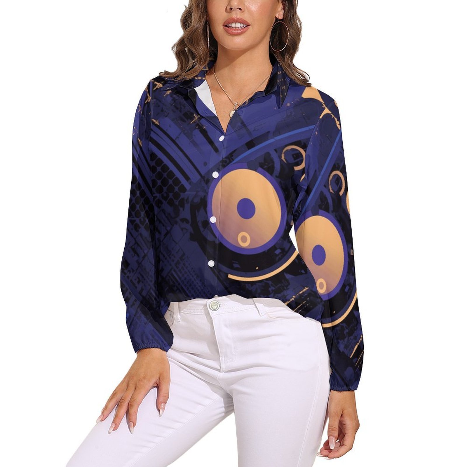 Women's Yellow Ethnic Geometry Art Print Casual Long Sleeve Comfortable Top main image 1