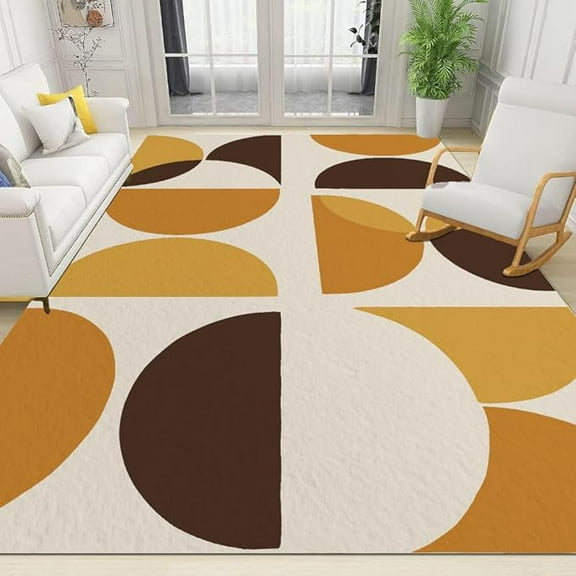 Abstract Geometric Pattern Area Rug, Orange-Yellow Brown Half Circle Rug, Non-Shedding Machine Washable Durable Living Room Bedroom Rug Carpet, Home Decor Office Rugs 2 x 3ft