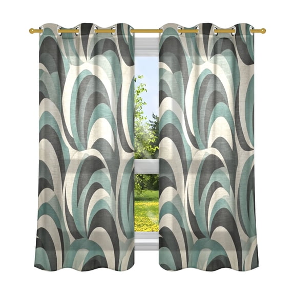 Abstract Geometric Pattern Breathable Sheer Curtains 63x52in Soft Light Filtering, UV Protection and Thermal Insulation