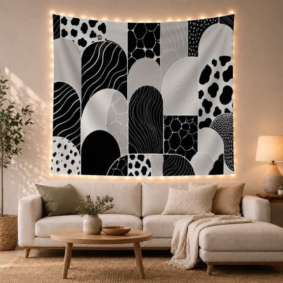 Abstract Geometric Pattern Collage in Dramatic Abstract Style for Home Decor Enthusiasts, Modern Wall Art Decor Housewarming Gift, Tapestry Wall Hanging for Living Room and Bedroom