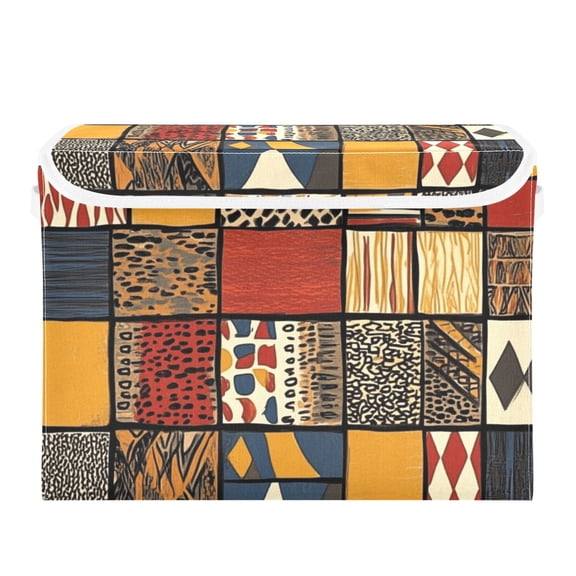Abstract Geometric Pattern Large Storage Bins with Linen Collapsible Lid Storage Box 16.7 x 12.6 x 11.8in