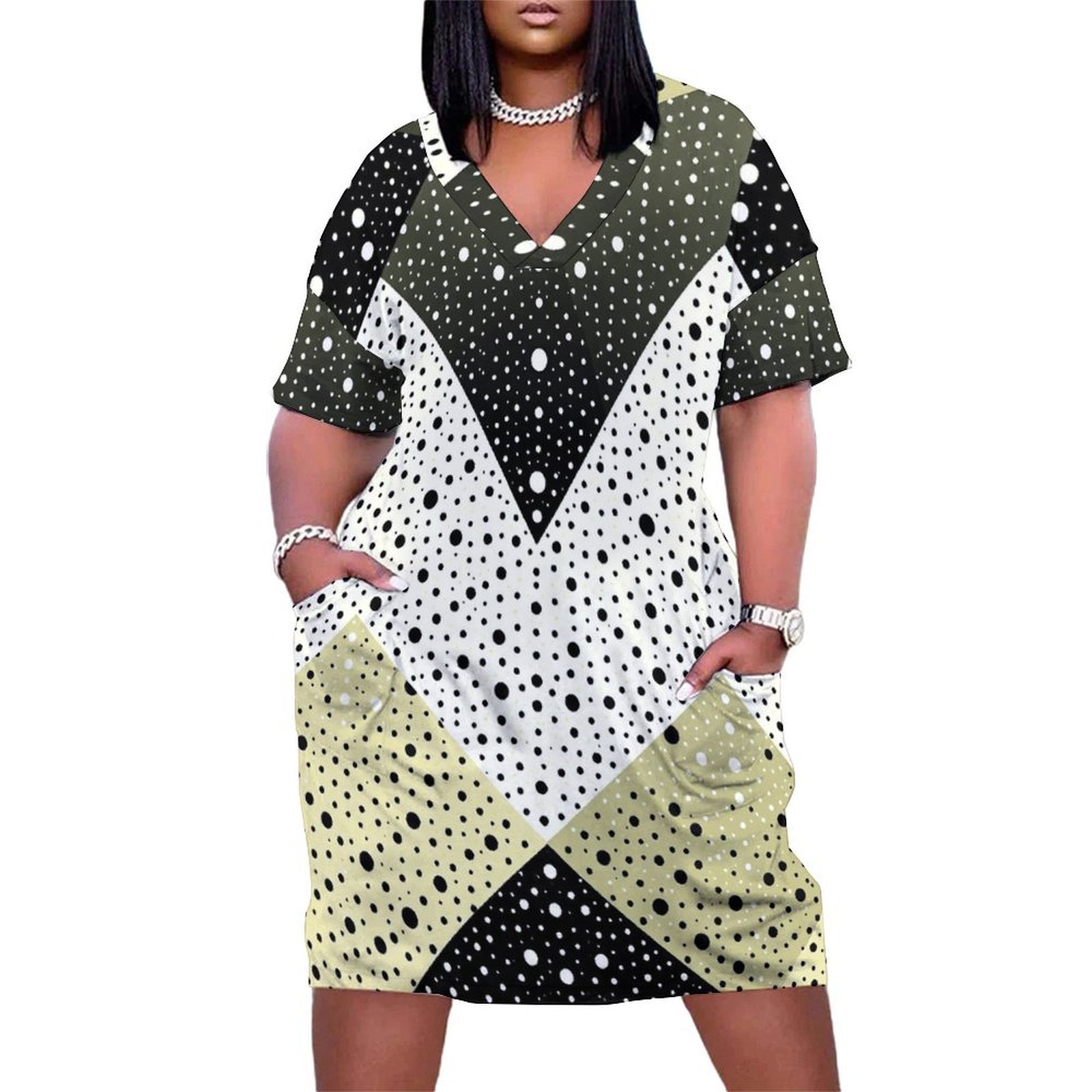 Abstract Geometric Pattern Loose Pocket Dress Elegant Women
