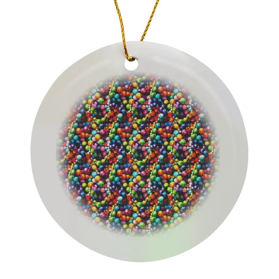 3drose, Abstract Geometric Pattern of Colorful Round Beads, Mardi Gras Charm, Circle Porcelain Ornament