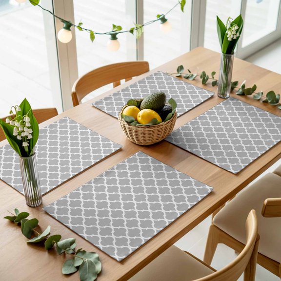 Abstract Geometric Pattern Placemats Set of 4,Wipeable Washable Table Mats for Dining Tables, Modern Morocco Gray White Style Place Mats for Kitchen Event Party Tabletop Decor