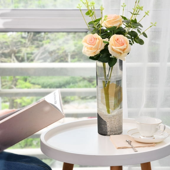 Abstract Geometric Pattern Plastic Vase 11.8'' x 3.9'' Transparent Non Breakable Decorative for Family