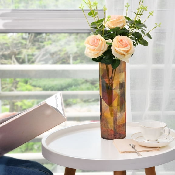 Abstract Geometric Pattern Plastic Vase 11.8'' x 3.9'' Transparent Non Breakable Decorative for Family