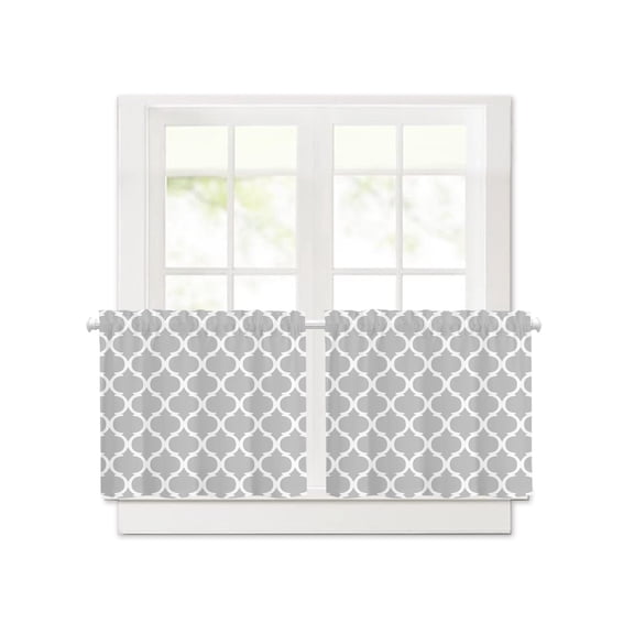 Abstract Geometric Pattern Short Blackout Curtains 30 Inch Long,Modern Morocco Gray White Style Rod Pocket Kitchen Curtains,2 Panels Thermal Insulated Room Darkening Drapes for Bedroom,30"W x 30"L