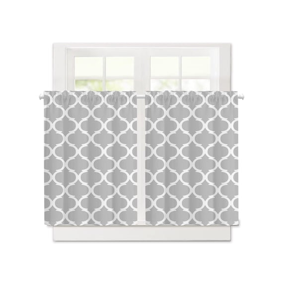 Abstract Geometric Pattern Short Blackout Curtains 36 Inch Long,Modern Morocco Gray White Style Rod Pocket Kitchen Curtains,2 Panels Thermal Insulated Room Darkening Drapes for Bedroom,30"W x 36"L
