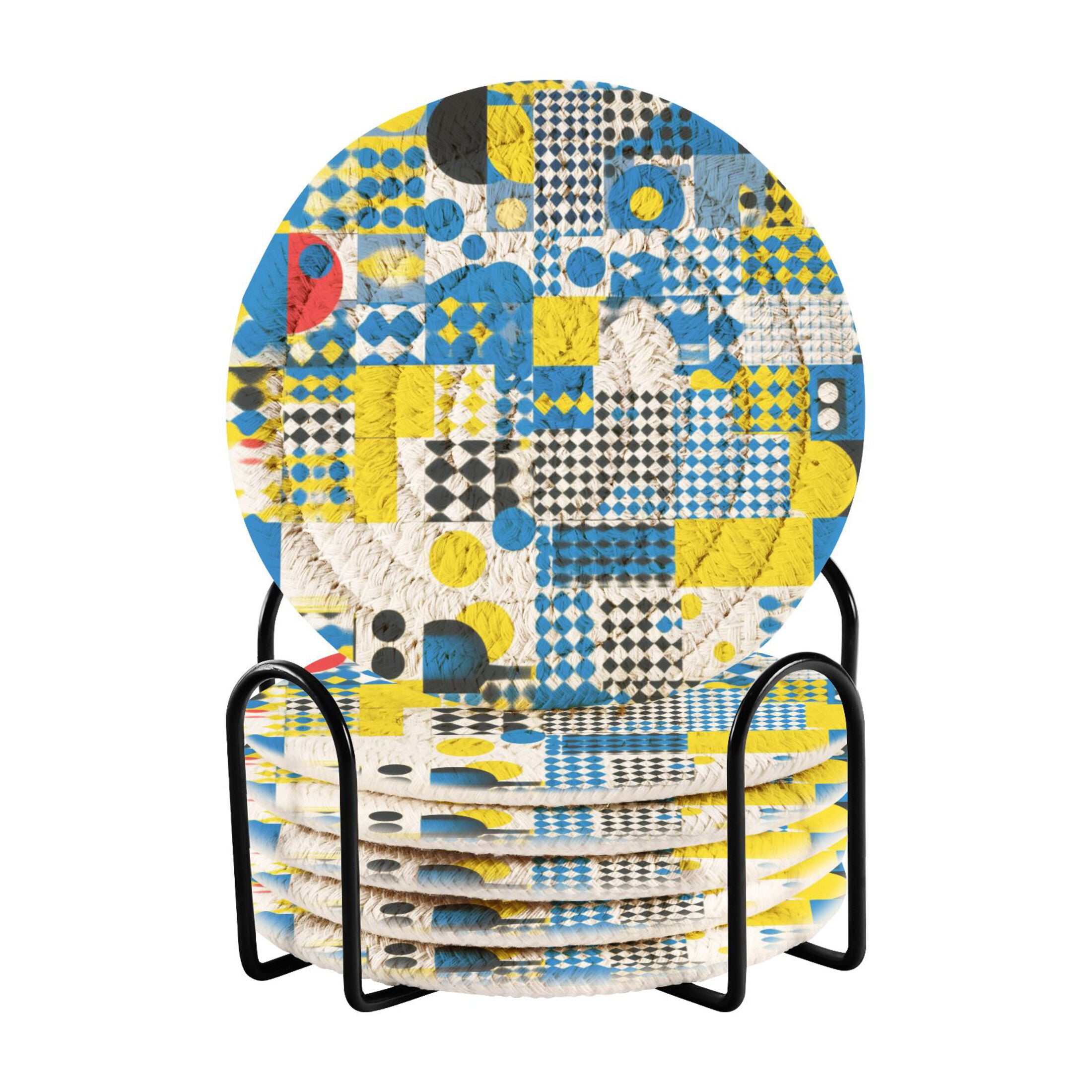 6-Pack Absorbent Drink Coasters With Holder - Gray Green Felt & Cork Coasters For Tables