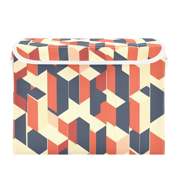 Abstract Geometric Patterns Large Storage Bins with Linen Collapsible Lid Storage Box 16.7 x 12.6 x 11.8in