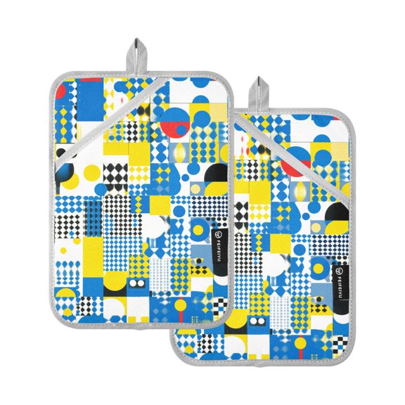 Abstract Geometric Patterns Oven Mitts Pot Holders 2 pcs Heat Resistant for Kitchen Baking Grilling