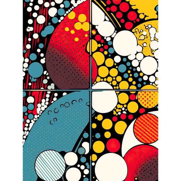Abstract Geometric Patterns and Bubbles Comic Book Style Red Blue Yellow White Pop Art Halftone Unframed Wall Art Print Poster Home Decor Premium