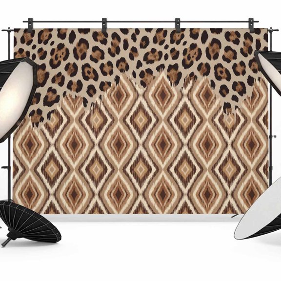 Abstract Geometric Photography Backdrop 7x5FT, Brown Leopard Print Vintage Tribal Photo Backdrops, Background for Photography Studio Photo Studio Background, Back Drop for Photoshoot