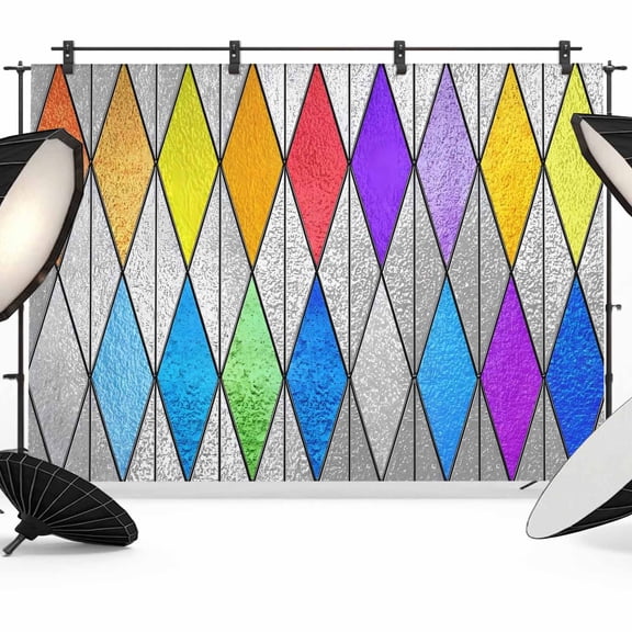 Abstract Geometric Photography Backdrop 7x5FT, Modern Rainbow Argyle Color Blocks Stripe Photo Backdrops, Background for Photography Studio Photo Studio Background, Back Drop for Photoshoot