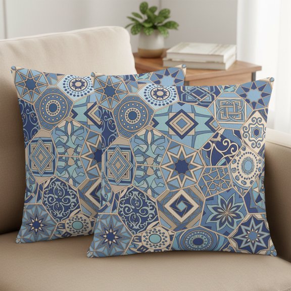 Abstract Geometric Pillow Covers Set of 2, Blue Yellow Flower Polygon Patchwork Art 20x20 Inch Decorative Throw Pillow Covers Soft Pillowcases with Zipper for Couch Sofa Bed Chair