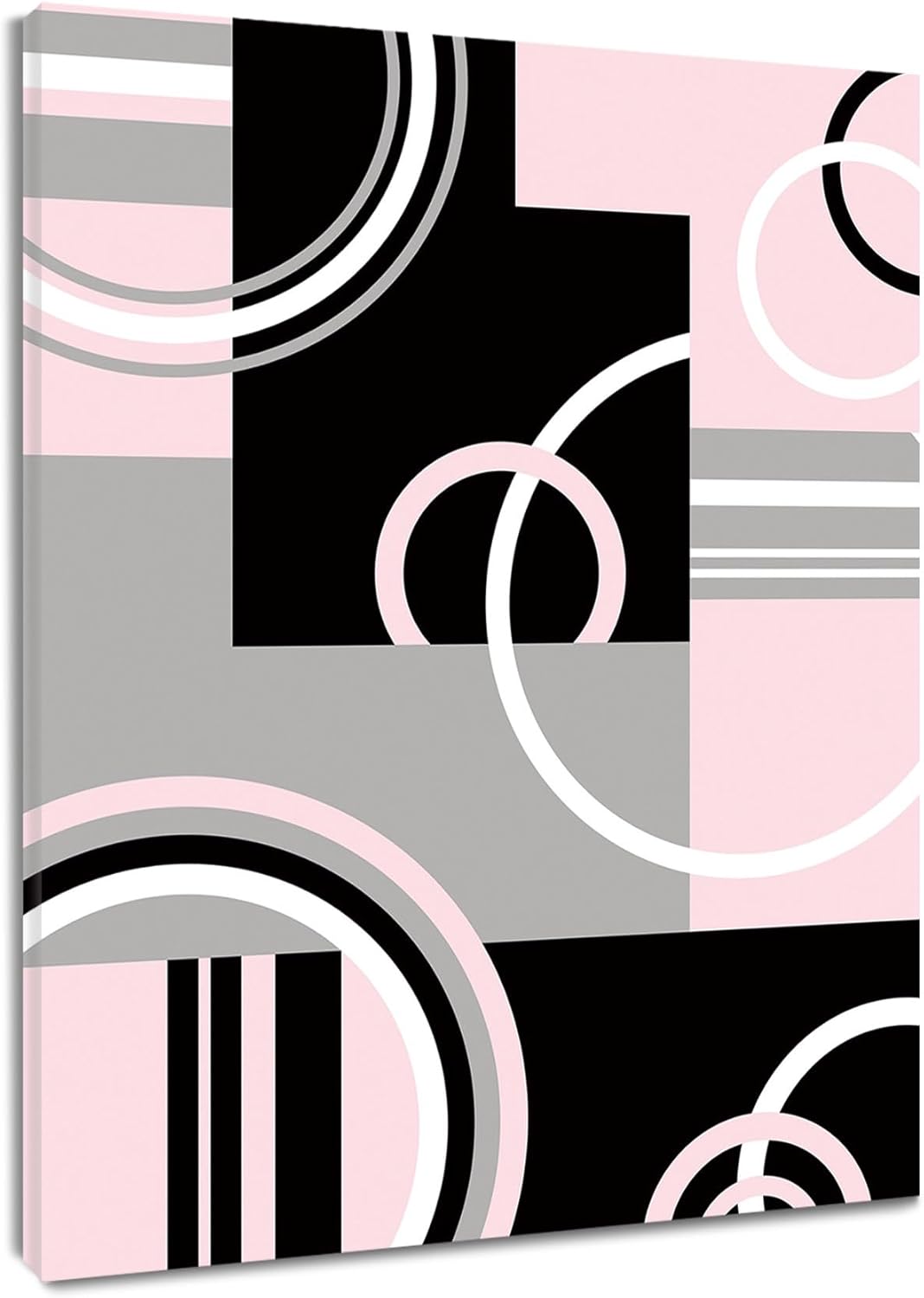 Abstract Geometric Pink Wall Art for Living Room,Grey Black and White ...