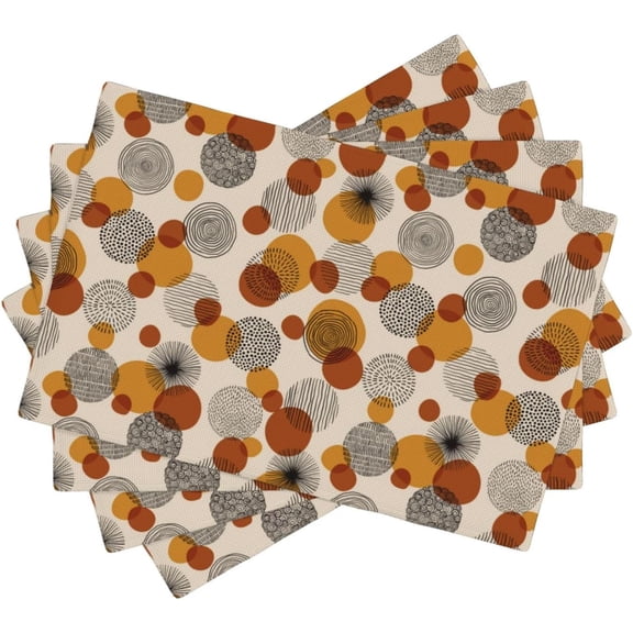 Abstract Geometric Place Mats, Modern Hand-Drawn Doodle Circles Seamless Pattern, Polyester Linen Placemats Set of 4, Durable Water-Resistant Table Mats for Kitchen Dining Room Party 12"x18"