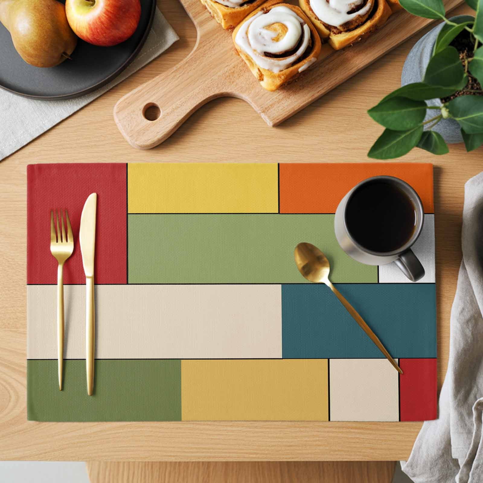Abstract Geometric Placemats Set of 1, Colorful Color Block Plaid ...