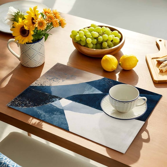 Abstract Geometric Placemats Set of 1, Dynamic Blue Gold Beige Art Non-Slip Place Mats Washable Table Mats for Kitchen Dining Table Decorations Indoor/Outdoor