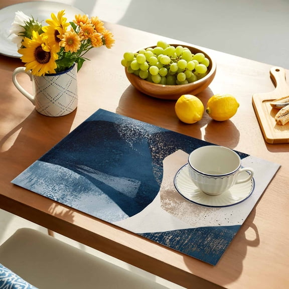 Abstract Geometric Placemats Set of 1, Dynamic Deep Blue Gold Art Non-Slip Place Mats Washable Table Mats for Kitchen Dining Table Decorations Indoor/Outdoor
