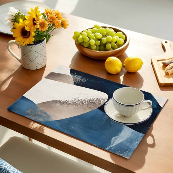 Abstract Geometric Placemats Set of 1, Dynamic Gold Deep Blue Art Non-Slip Place Mats Washable Table Mats for Kitchen Dining Table Decorations Indoor/Outdoor