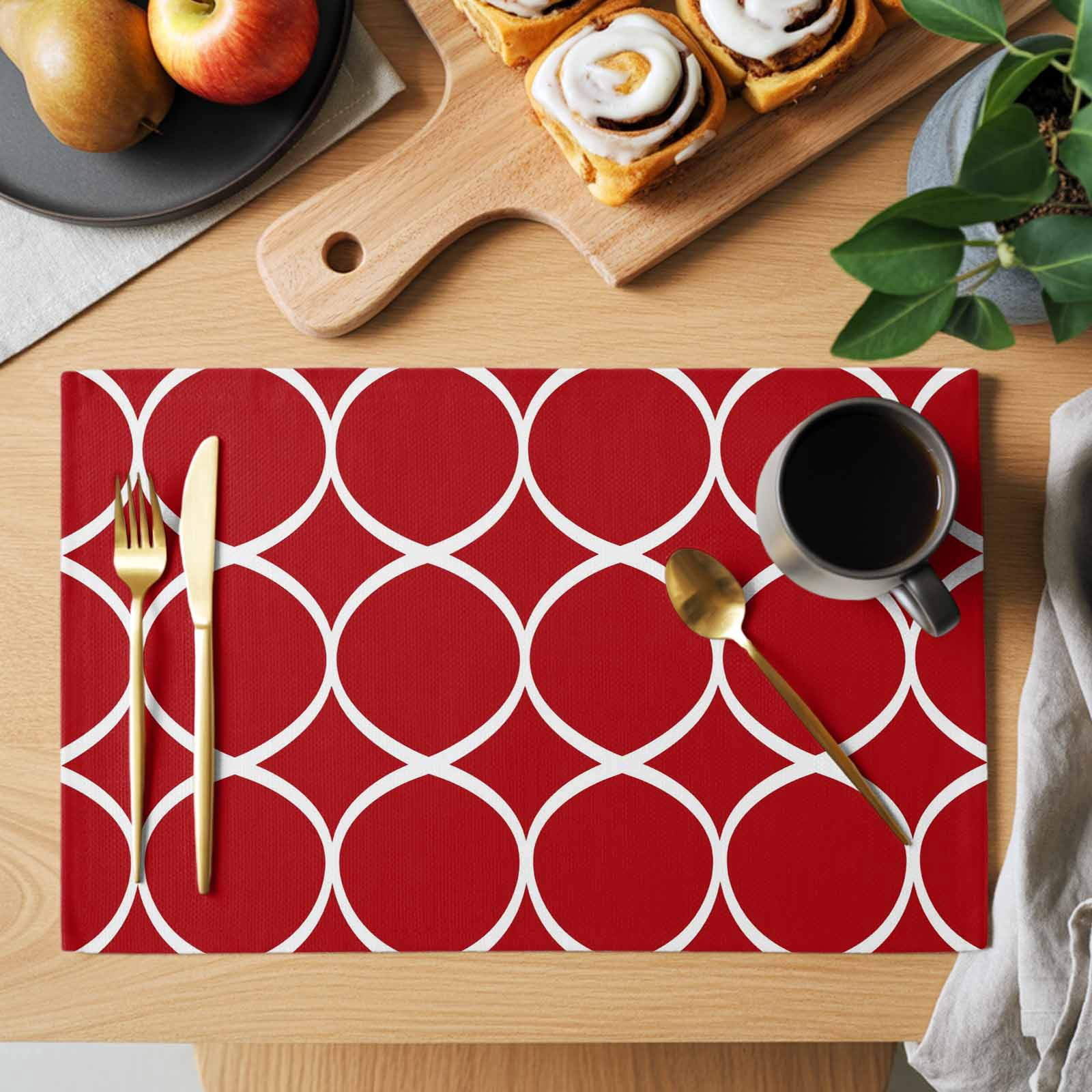 Abstract Geometric Placemats Set of 2, White Twisted Lines Red ...