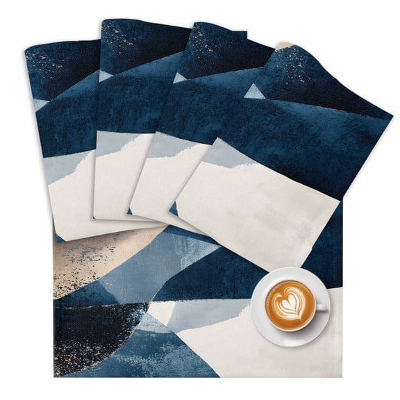 Abstract Geometric Placemats Set of 1 Dynamic Blue Gold Beige Art Place Mats Washable Table Mats for Party Kitchen Dining Decoration, 13 X 19 Inch