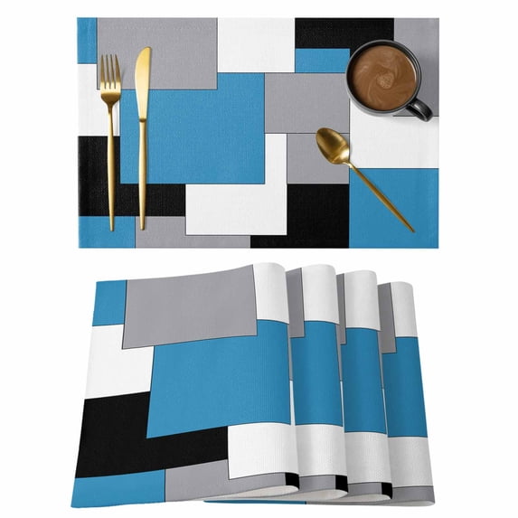 Abstract Geometric Placemats Set of 4 Mid Century Blue Place Mats Table Mats Kitchen Dining Home Outdoor Party Table Decoration
