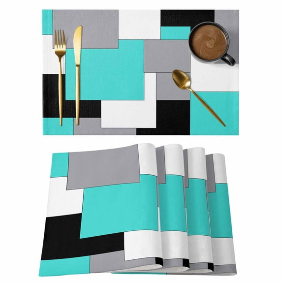Abstract Geometric Placemats Set of 6 Mid Century Aqua Nordic Place Mats Table Mats Kitchen Dining Home Outdoor Party Table Decoration