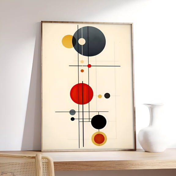 Abstract Geometric Poster Modern Vintage Art Deco Wall Art Print Bold Black Red Yellow White Design for Living Room Bedroom Office Home Decor, UNFRAMED 24x36