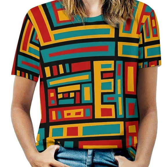 Abstract Geometric Print -1 Women's Short Sleeve Tops Casual Blouses T Shirt