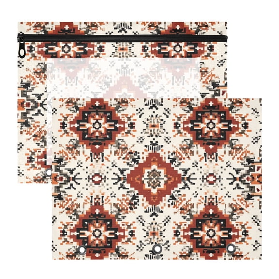 Abstract Geometric Print 3-Ring Binder Pocket with Zipper Pencil Pouches A4 Size File Storage 2 Packs