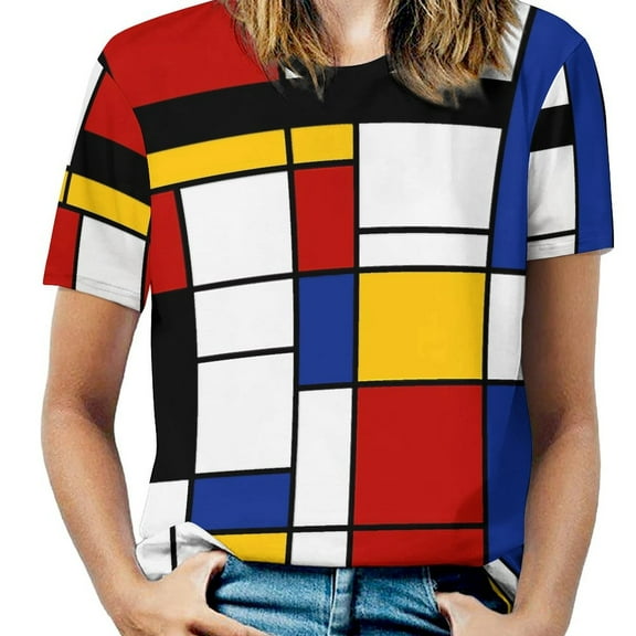 Abstract Geometric Print -3 Women's Short Sleeve Tops Casual Blouses T Shirt