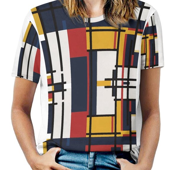 Abstract Geometric Print Women's Short Sleeve Tops Casual Blouses T Shirt