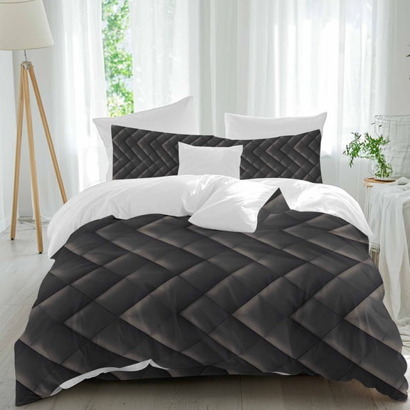 Abstract Geometric Queen Duvet Cover Set, Squares Argyle Lines Texture 4 Piece Microfiber Bedding Set with Zipper Closure, Bed Sheet and 2 Pillow Shams, Soft Bedding Cover