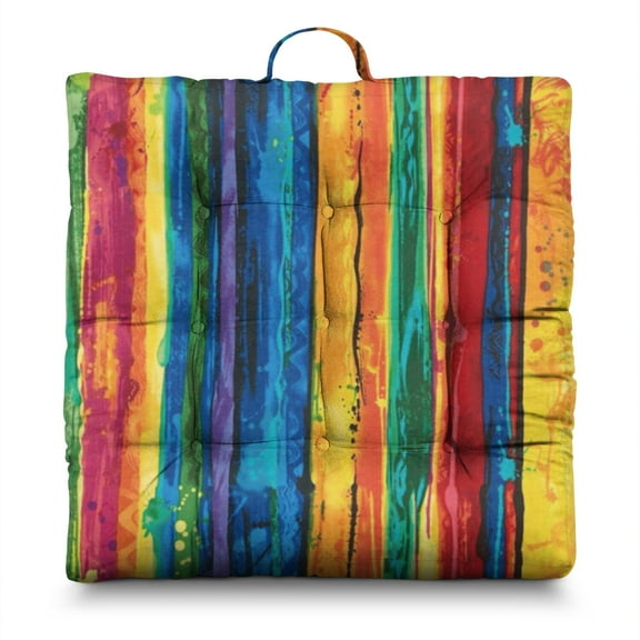 Abstract Geometric Rainbow Gradient Meditation Cushion - Thick 4.7" Square Floor Pillow for Yoga & Zen Sitting - Boho Fluffy Zabuton with 9-Point Stitching