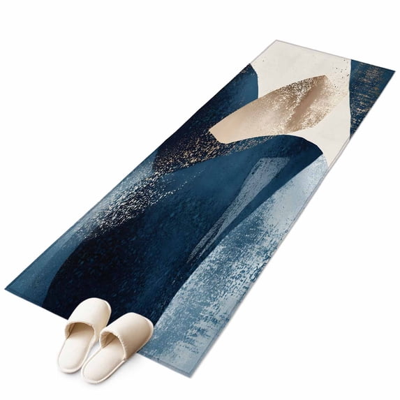 Abstract Geometric Rectangle Area Rug 2x6 ft Dynamic Deep Blue Gold Art ...