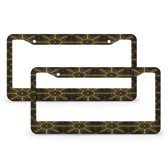 Abstract Geometric Retro Striped Lines Black Gold License Plate Cover 2 PCS Geometric Midcentury Modern Personalized License Plate Frame for Women Men Quality Aluminum License Plate Frame