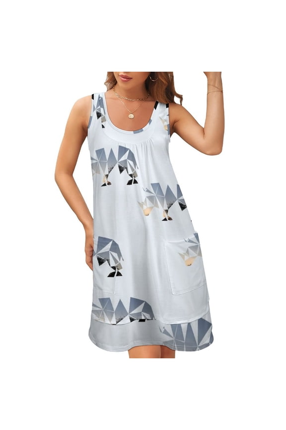 Abstract Geometric Rhino in South Africa Sleeveless U-Neck Fake Two Piece Dress prom dresses Women's evening dress