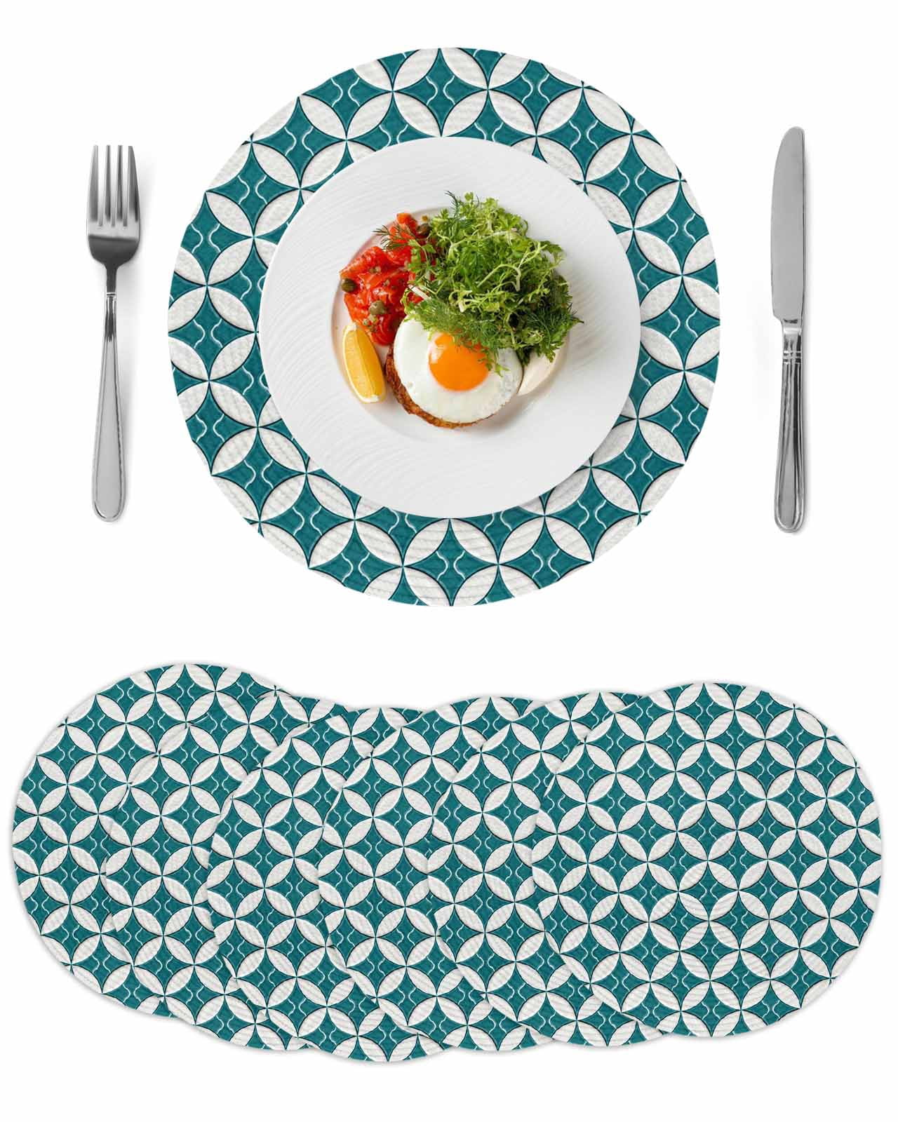 Abstract Geometric Round 13 Inch Placemats Set of 6, Vintage Rhombus ...
