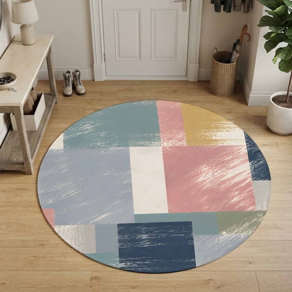 Abstract Geometric Round Area Rug 4Ft Washable Circle Rugs for Bedroom ...