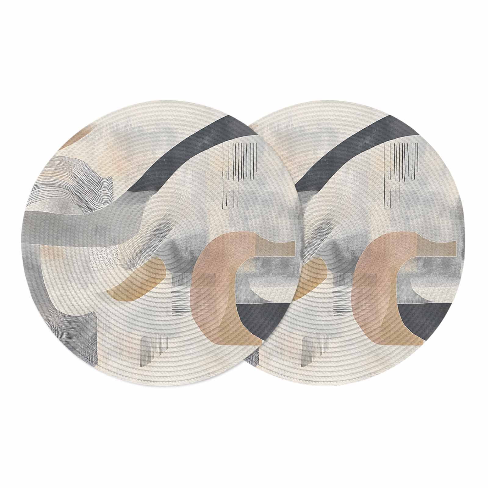 Abstract Geometric Round Placemats Set of 2 Simple Color Blocks Brown ...