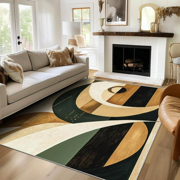 Abstract Geometric Rug, Washable Mid Century Modern Rugs For Living Room Bedroom, Retro Area Rug For Home Decor, Non Slip Backing Floor Carpet 2x3ft