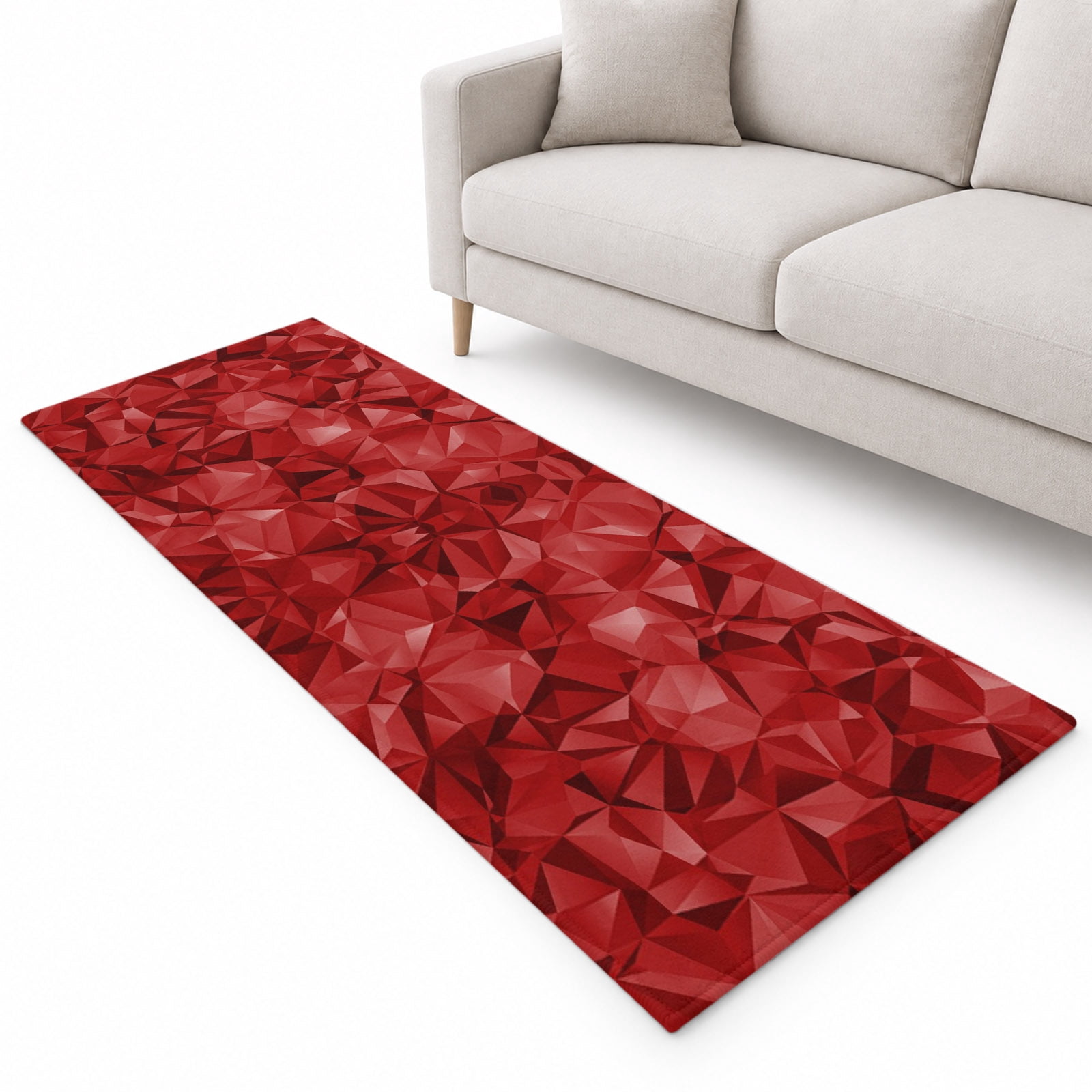Abstract Geometric Runner Rug 2.6'x10', Red Modern Artificial Shape ...