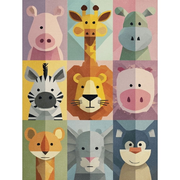 Abstract Geometric Safari Animal Canvas Print, Wall Art for Living Room Bedroom Office Nursery Playroom
