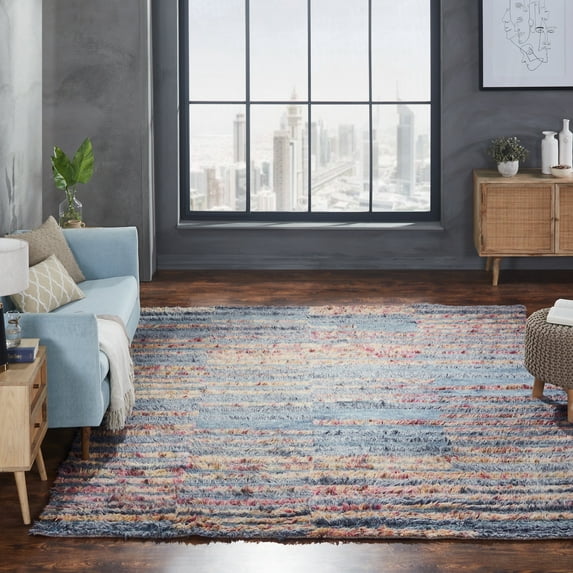 Abstract Geometric Shag Grey/Multi Area Rug 2' x 3' 2' x 3' Accent,Handmade Rectangle