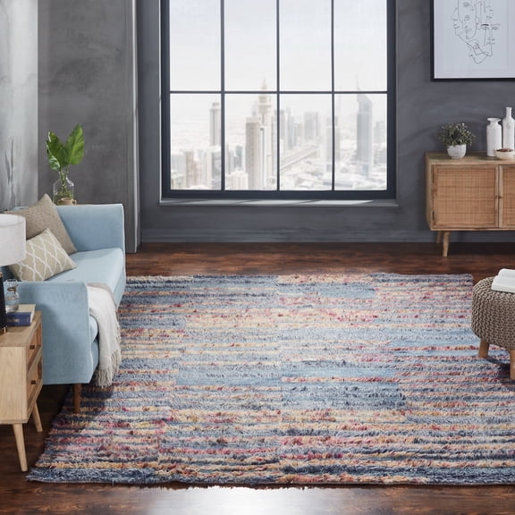 Abstract Geometric Shag Grey/Multi Area Rug 2' x 3' 2' x 3' Accent,Handmade Rectangle