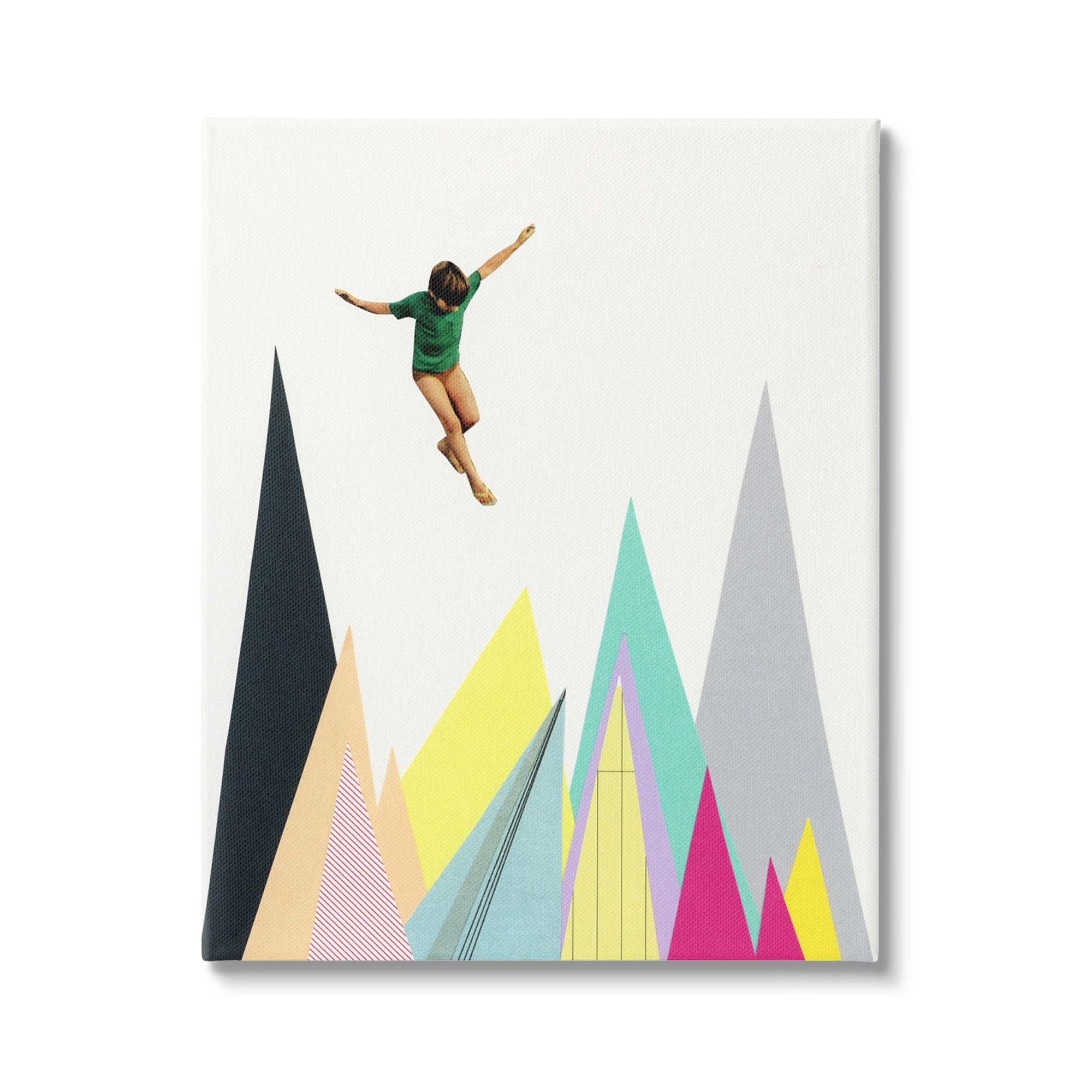Abstract Geometric Shape Trees Person Jumping Abstract Graphic Art Gallery-Wrapped Canvas Print Wall Art